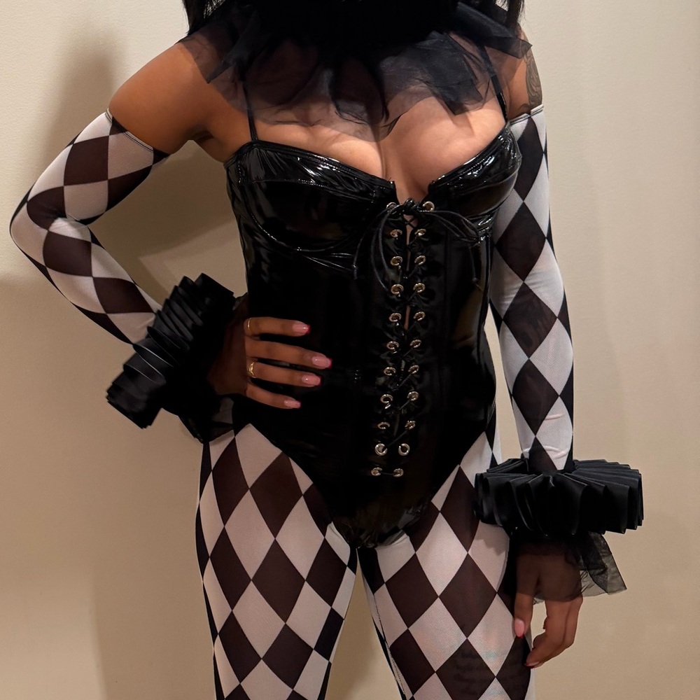 Forplay Harlequin Jester Costume - Black and White Diamond Pattern